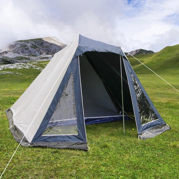 Zelt - 3-4 Personen - 110 + 90 + 60 x 240 x 80cm - Weiß/Blau