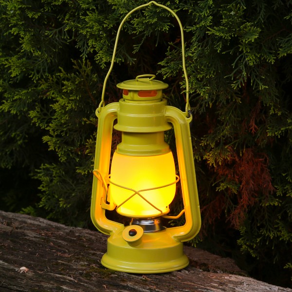 LED Sturmlaterne mit Flammeneffekt - Tragegriff - Batteriebetrieb - H: 24cm - gelb
