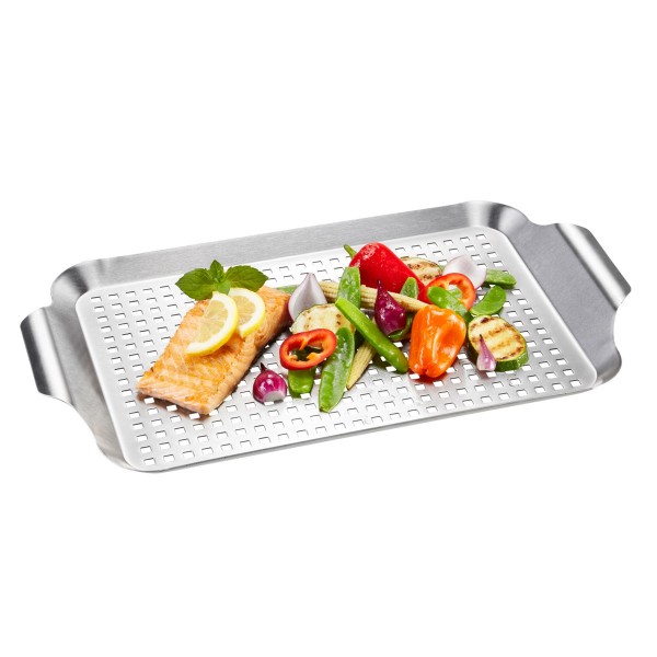 Grillpfanne BBQ Edelstahl flach - 43x25x3cm