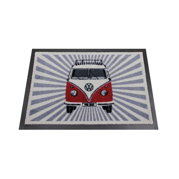 Fußmatte "VW Bulli rot/weiß" - 70 x 50cm - 100% Nylon, waschbar, PVC Rücken - MADE IN EU