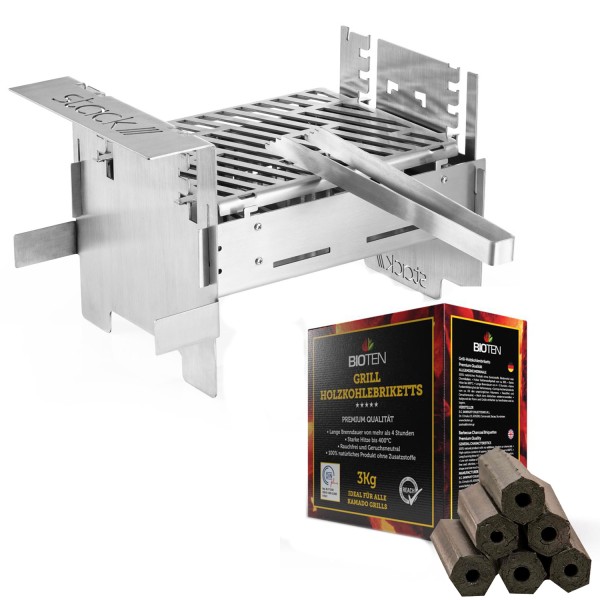 stack /// grill - steckbarer Kompaktgrill aus Edelstahl - Mobilgrill inkl. 3kg Grillbriketts