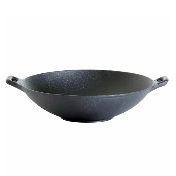 Wok aus Gusseisen - Ø 37cm, H: 7,5cm - mit 2 Griffen