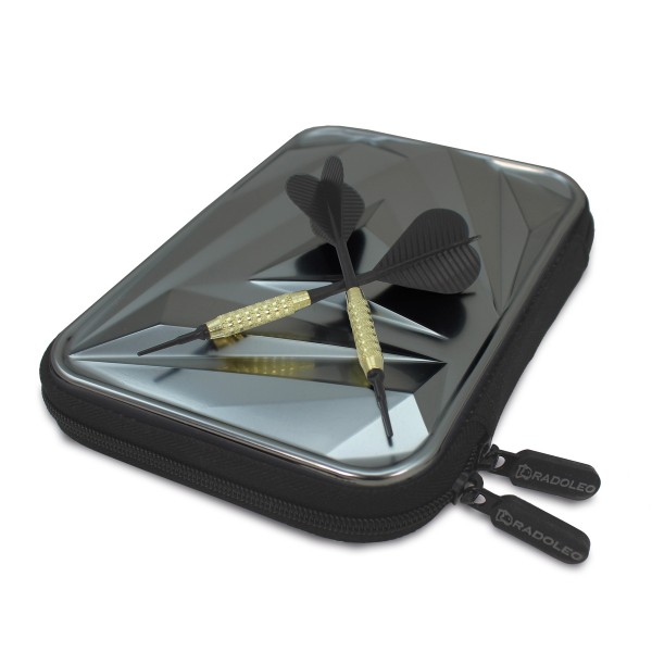 DART Case ARROW-ONE für 2 Spieler | titanium | 6 komplette Darts, Flights, Barrels, Tips und Collars | elegantes Design für Weltmeister | Exklusiv von RADOLEO® 