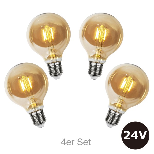 4er Set - 24V Leuchtmittel - 8cm - amber - 28lm - 2500K - E27 Sockel - Niedervoltleuchtmittel