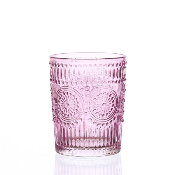 Trinkglas Vintage - Glas - 280ml - H: 10cm - mit Muster - lila