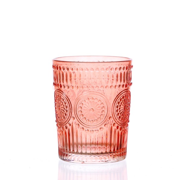 Trinkglas Vintage - Glas - 280ml - H: 10cm - mit Muster - rot
