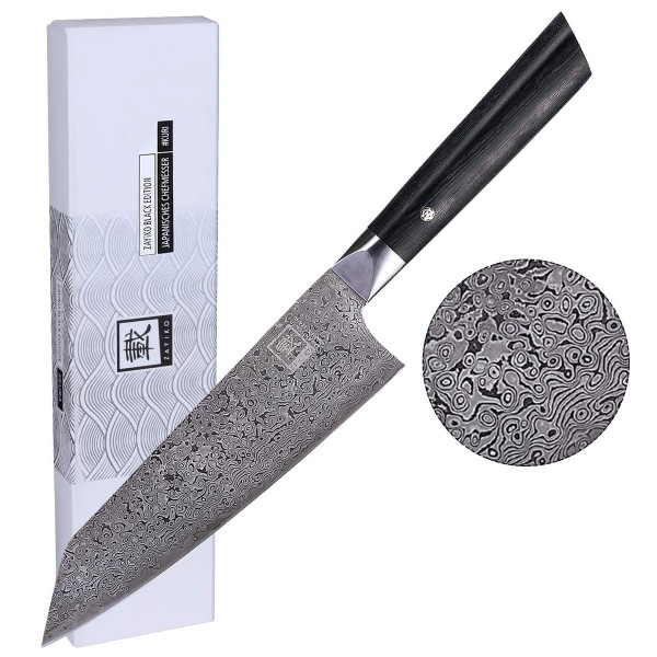 ZAYIKO Damastmesser BLACK EDITION "Japan Chefmesser" - Pakkaholz - VG-10 Stahlkern