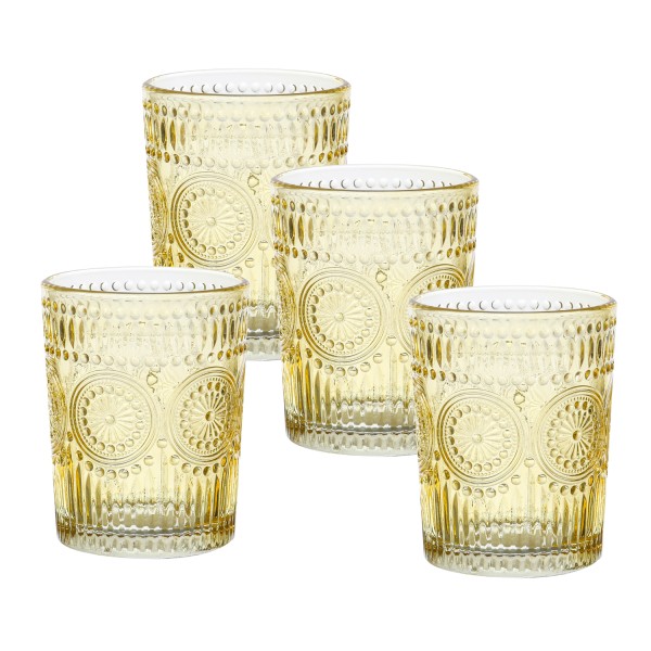 Trinkgläser Vintage - Glas - 280ml - H: 10cm - mit Muster - gelb - 4er Set
