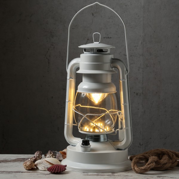 LED Sturmlaterne - 21 warmweiße LED - dimmbar - Metall - Batteriebetrieb - H: 34cm - weiß