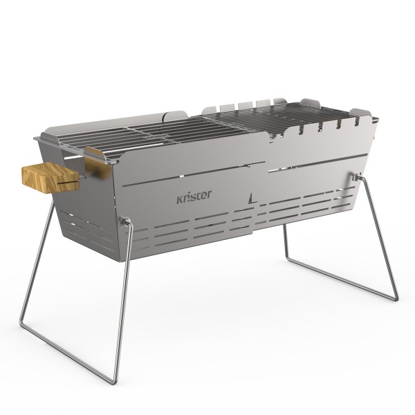 KNISTER Grill PREMIUM - mobiler Holzkohlegrill aus Edelstahl - MADE IN GERMANY - 28-49x20cm