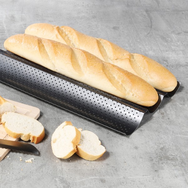 Baguetteblech für 3 Brote - Ideal für Knoblauch-/Kräuterbaguett - 38cm - Carbonstahl