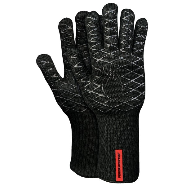Feuermeister Premium BBQ Grillhandschuhe in Schwarz Größe 12 aus Aramid Nomex Faser (Paar)