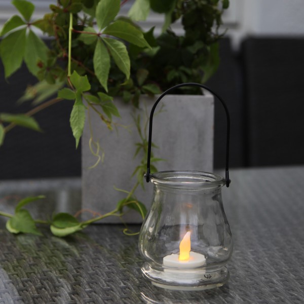 LED Windlicht Jara - Teelicht im Glas - flackernde LED H: 9,5cm - Batteriebetrieb - transparent