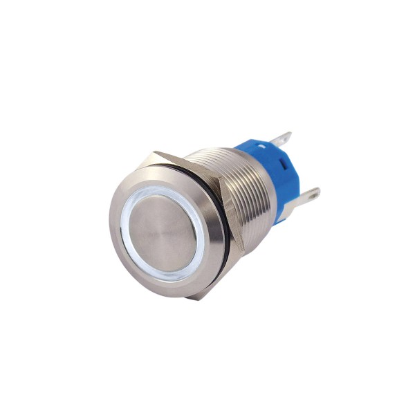 Metallschalter beleuchtet - mit weißem Leuchtring - max 230V 5A - IP67 - 19mm Einbaudurchmesser