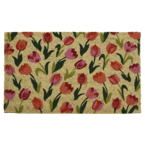 Fußmatte Tulpenwiese - Schmutzfangmatte - Kokosfaser - L: 60cm - B: 40cm - Außen - rosa, rot, grün