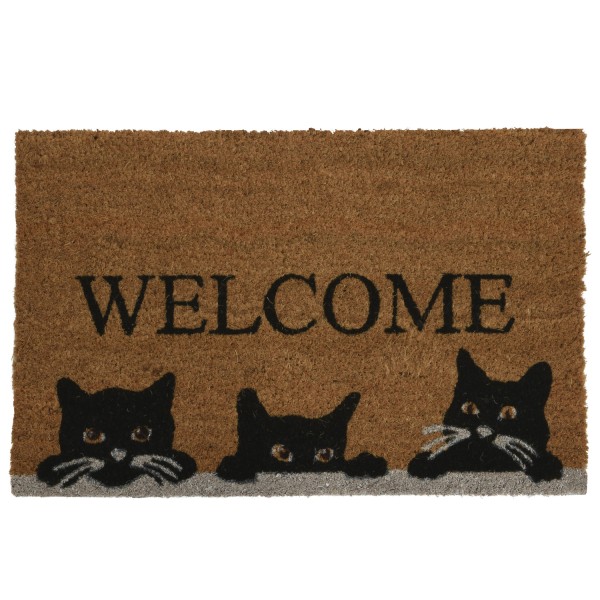 Fußmatte Katzen - Schmutzfangmatte - Kokosfaser - L: 60cm - B: 40cm - Außen - natur, schwarz