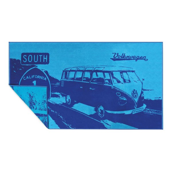 Strandtuch VW HIGHWAY 1 blau - 100% Baumwolle 420g/m² Jaquard Qualität - 190 x 90cm 